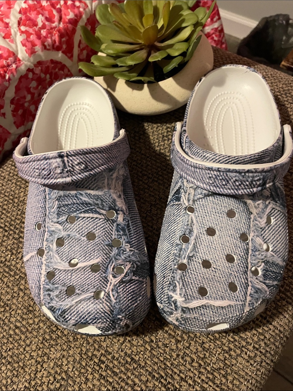 CROCS Denim-Style Slip-On Clogs in Light Blue